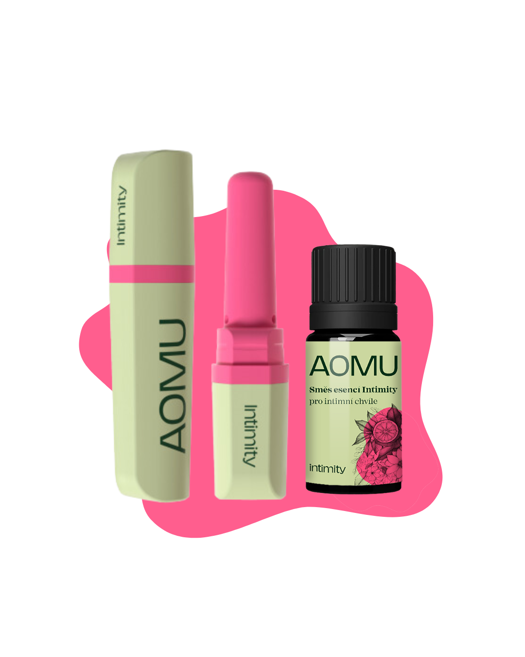 AOMU výhodný balíček pro intimní chvíle. Inhalační tyčinka AOMU Intimity a Směs esenciálních olejů do difuzéru